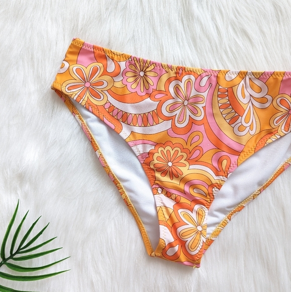 Pink orange yellow and white abstract hippie floral print bikini bottom size M L - Picture 2 of 4